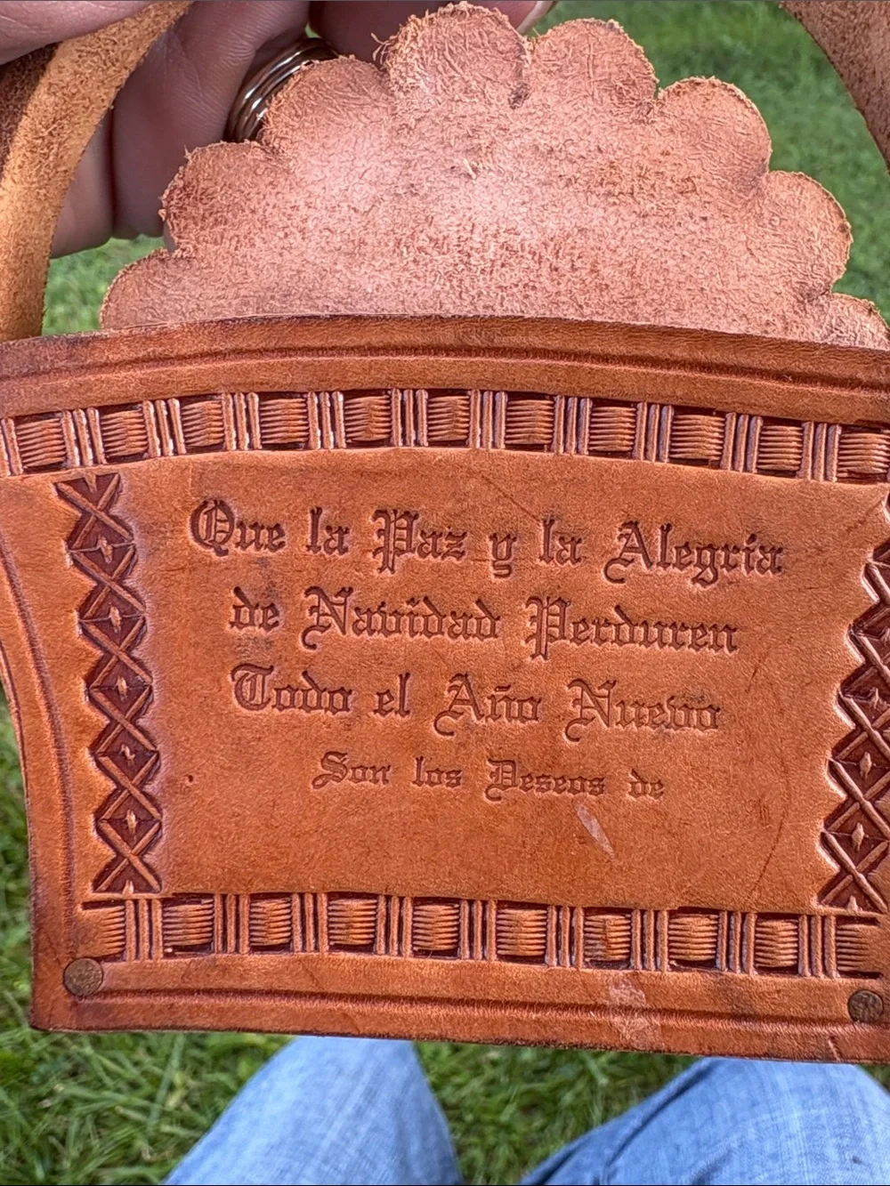 Hand-Tooled Brown Leather Basket coaster - Unbranded
